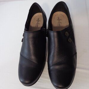 Clarks Women's Emslie Warren Slip-On Zip Loafer Casual Black‎ Leather Size 10W